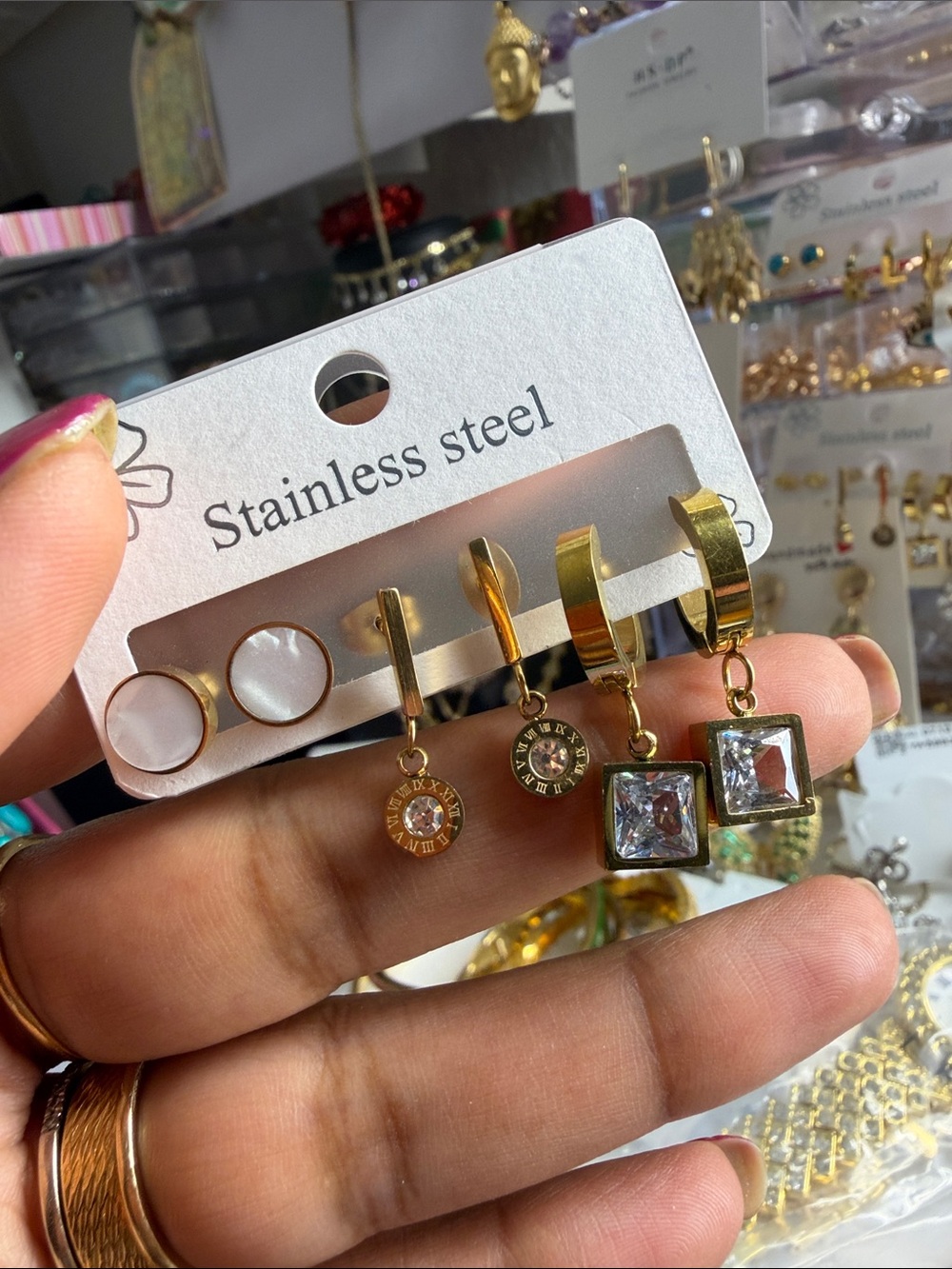 Stainless Steel Gold-Tone Mixed Stud & Hoop Earring Set